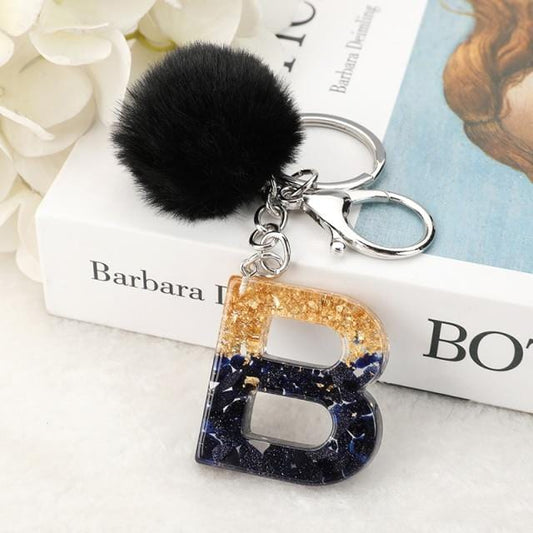 Pompom Glitter Letter Keychain - AMOROUSDRESS