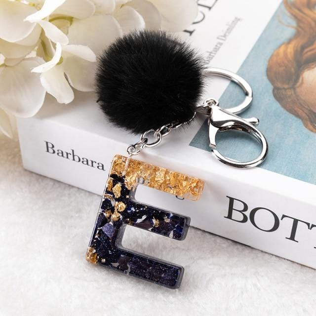 Pompom Glitter Letter Keychain - AMOROUSDRESS