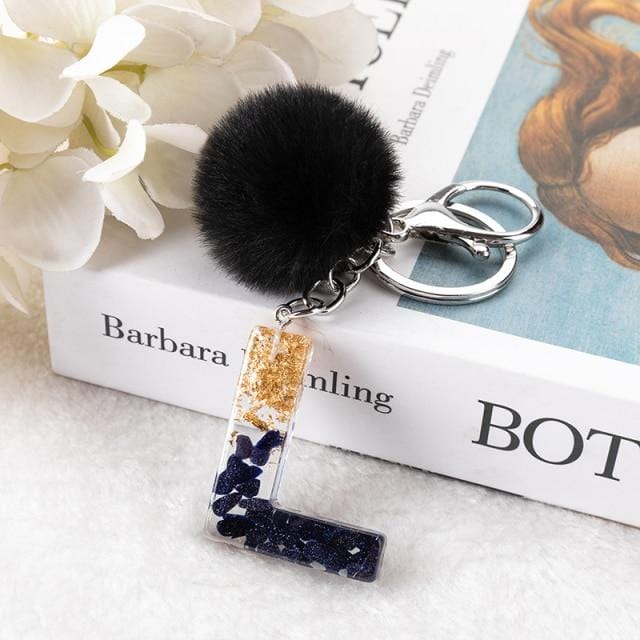 Pompom Glitter Letter Keychain - AMOROUSDRESS