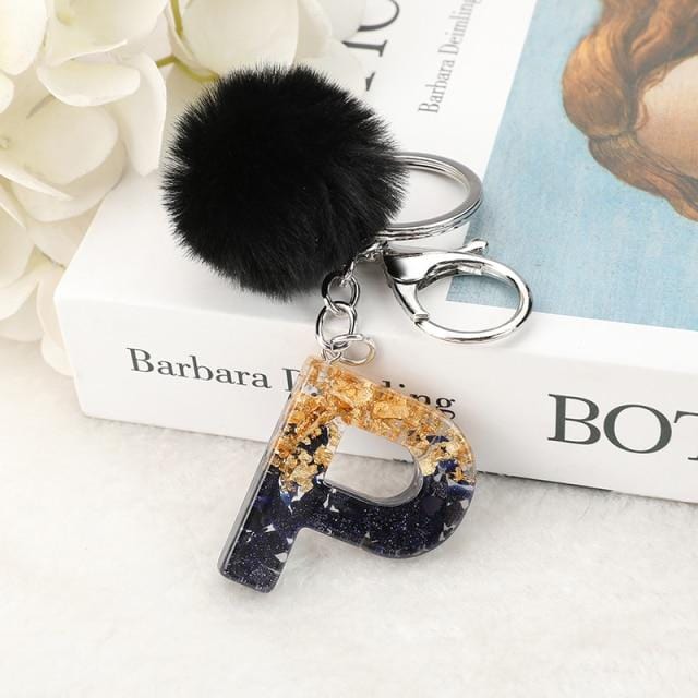 Pompom Glitter Letter Keychain - AMOROUSDRESS