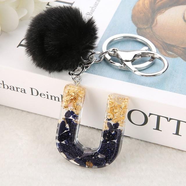 Pompom Glitter Letter Keychain - AMOROUSDRESS