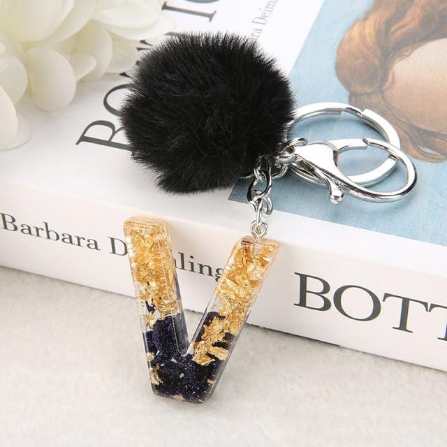 Pompom Glitter Letter Keychain - AMOROUSDRESS