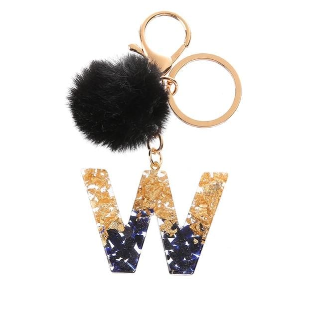 Pompom Glitter Letter Keychain - AMOROUSDRESS