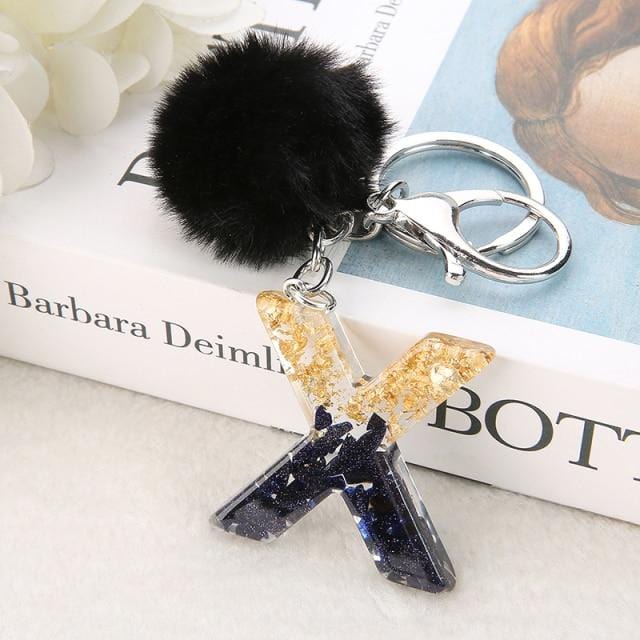 Pompom Glitter Letter Keychain - AMOROUSDRESS