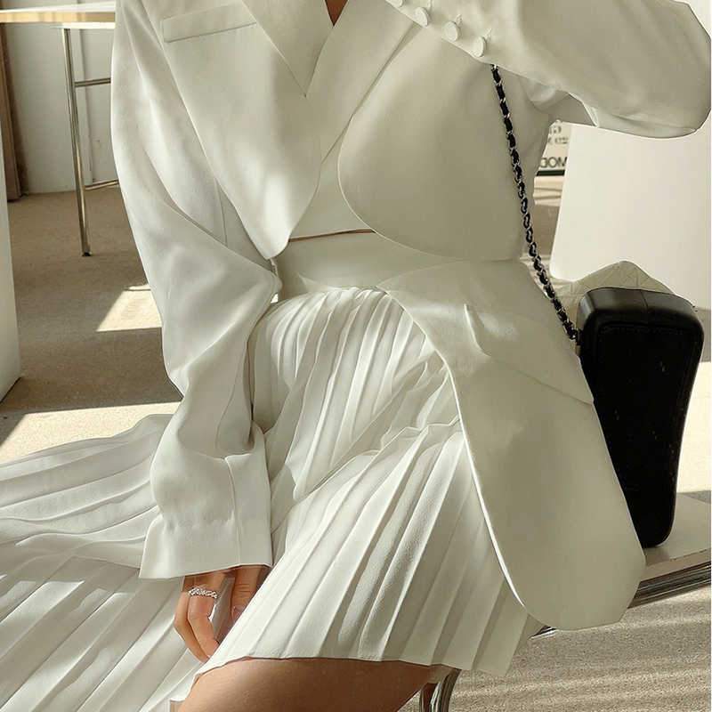 Elegant Blazer High Waist Irregular Hem Skirt Set - AMOROUSDRESS