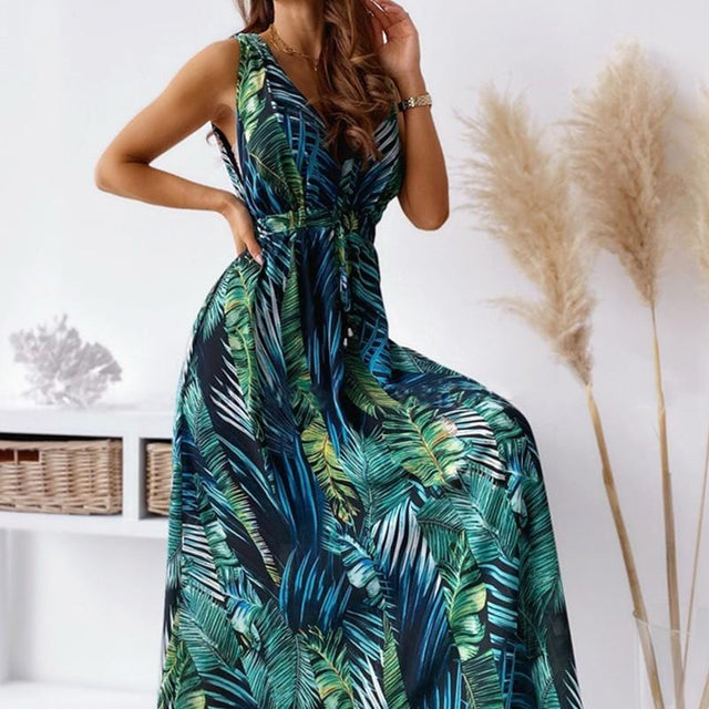 Deep V Neck Bohemian Dress - AMOROUSDRESS