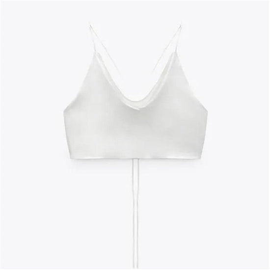 Elegant Satin Backless Crop Top - AMOROUSDRESS