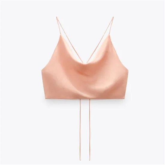 Elegant Satin Backless Crop Top - AMOROUSDRESS