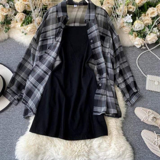 Cute Plaid Two Piece Set - AMOROUSDRESS