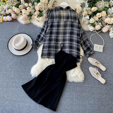 Cute Plaid Two Piece Set - AMOROUSDRESS