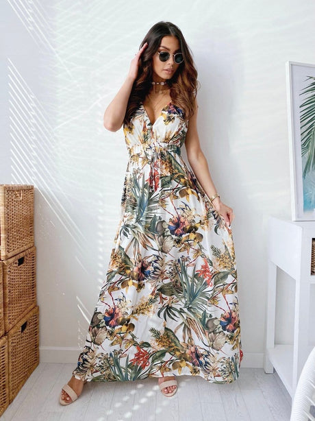 Deep V Neck Bohemian Dress - AMOROUSDRESS