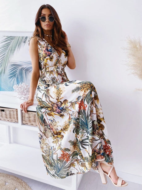 Deep V Neck Bohemian Dress - AMOROUSDRESS