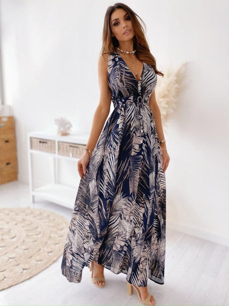 Deep V Neck Bohemian Dress - AMOROUSDRESS