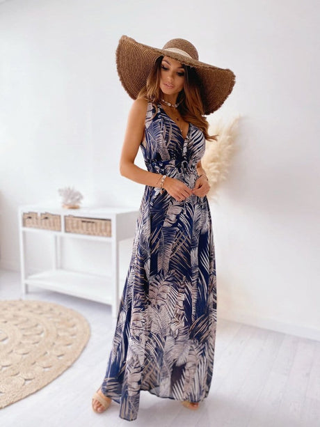 Deep V Neck Bohemian Dress - AMOROUSDRESS