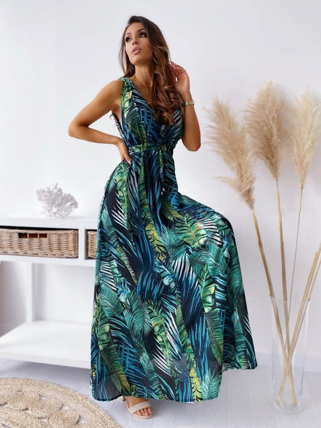 Deep V Neck Bohemian Dress - AMOROUSDRESS