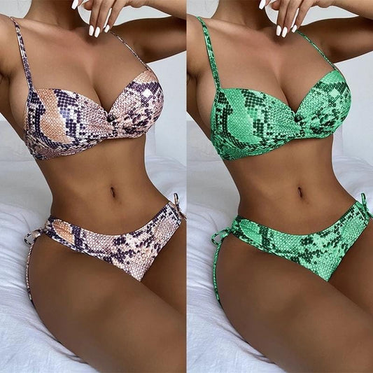 Snake Skin Bikini Push Up Set - AMOROUSDRESS