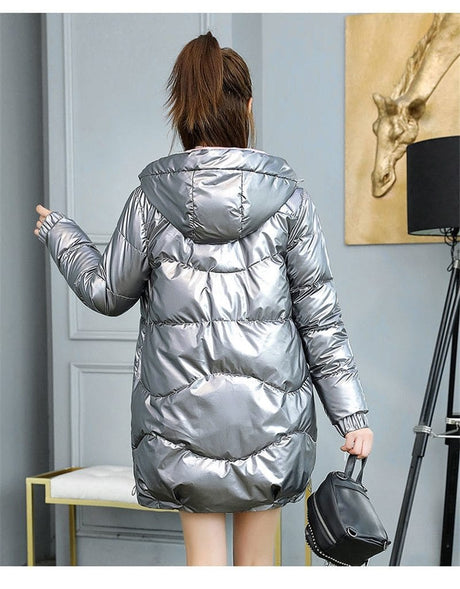 Glossy Down Cotton Hooded Jacket - AMOROUSDRESS