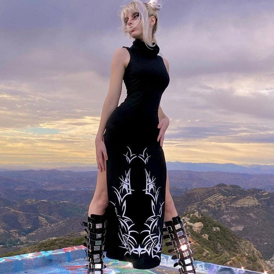 Tempting Thorns Side Split Dress - AMOROUSDRESS