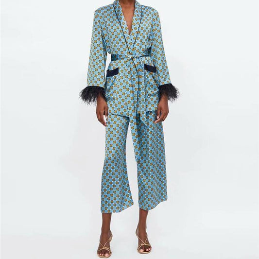 Premium Feather Kimono Suit - AMOROUSDRESS