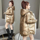 Glossy Down Cotton Hooded Jacket - AMOROUSDRESS