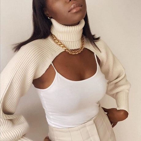 Knitted Turtleneck Crop Top Sweater - AMOROUSDRESS