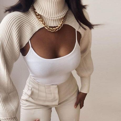 Knitted Turtleneck Crop Top Sweater - AMOROUSDRESS