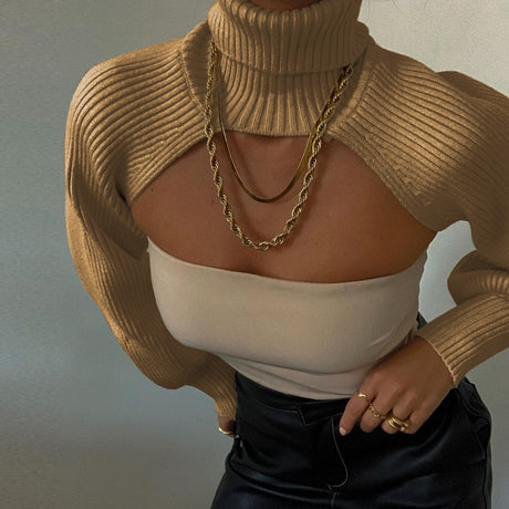 Knitted Turtleneck Crop Top Sweater - AMOROUSDRESS