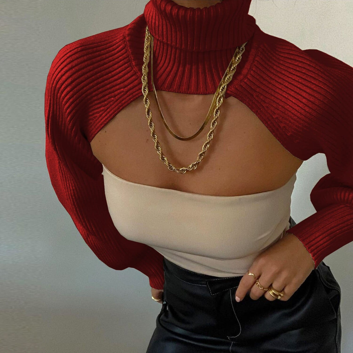 Knitted Turtleneck Crop Top Sweater - AMOROUSDRESS