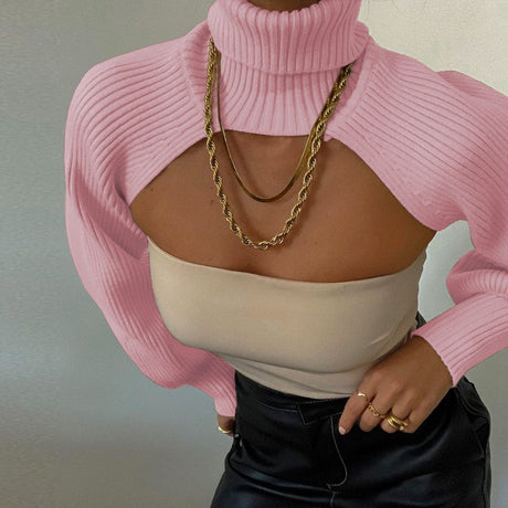 Knitted Turtleneck Crop Top Sweater - AMOROUSDRESS