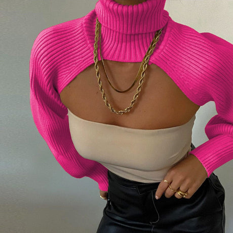 Knitted Turtleneck Crop Top Sweater - AMOROUSDRESS