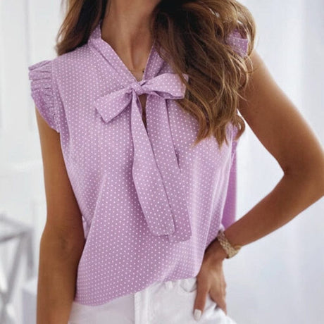 Sweet Polka Pot Tie Bow Blouse - AMOROUSDRESS