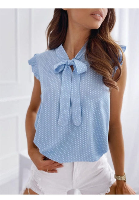 Sweet Polka Pot Tie Bow Blouse - AMOROUSDRESS