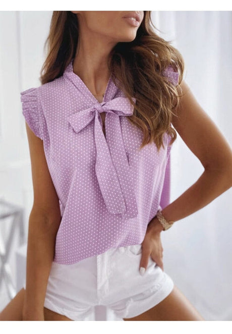 Sweet Polka Pot Tie Bow Blouse - AMOROUSDRESS