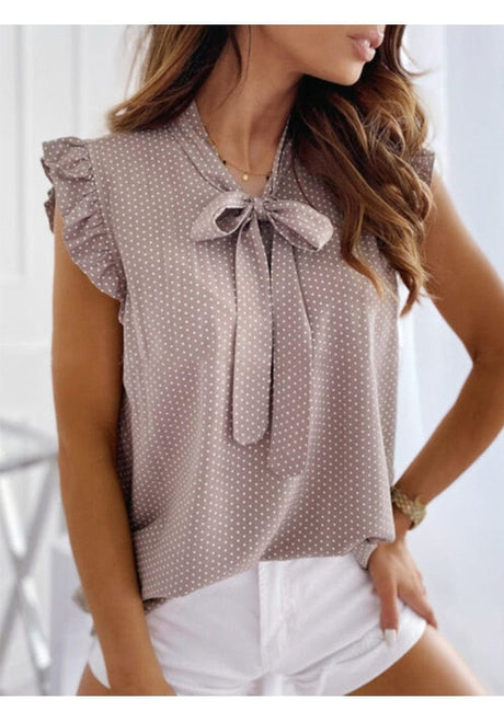 Sweet Polka Pot Tie Bow Blouse - AMOROUSDRESS