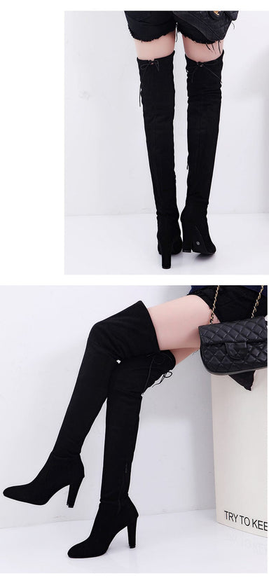 Sexy Zip Plush Thigh High Boots - AMOROUSDRESS