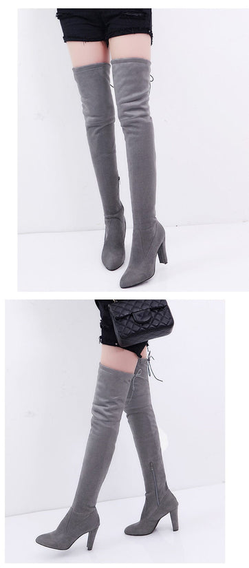 Sexy Zip Plush Thigh High Boots - AMOROUSDRESS