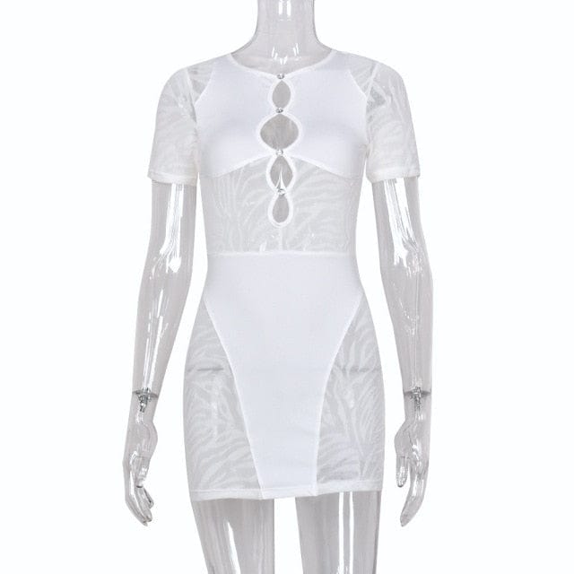 Zebra Mesh Transparent Mini Dress - AMOROUSDRESS