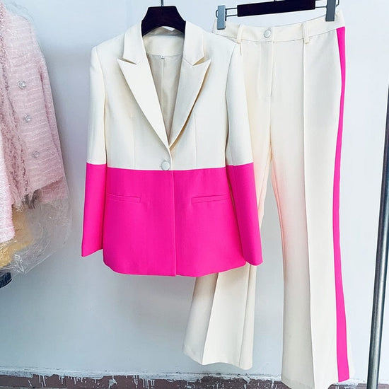 Designer Color Block Runway Suit - AMOROUSDRESS