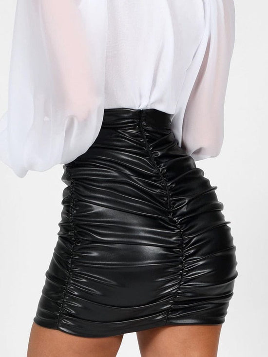 Pleated Leather Skirt Set - AMOROUSDRESS