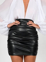 Pleated Leather Skirt Set - AMOROUSDRESS