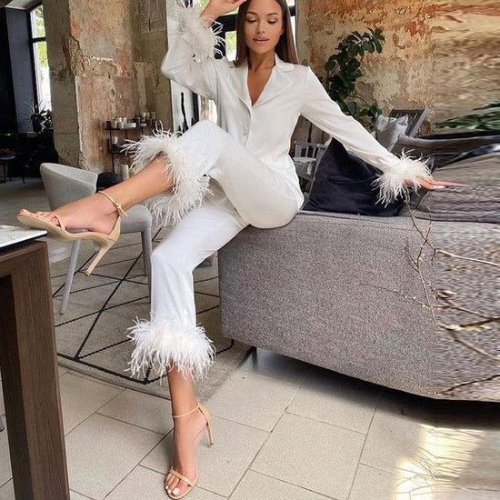Classy Feather Homewear Suit - AMOROUSDRESS