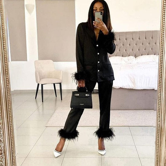 Classy Feather Homewear Suit - AMOROUSDRESS