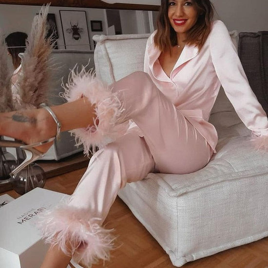 Classy Feather Homewear Suit - AMOROUSDRESS