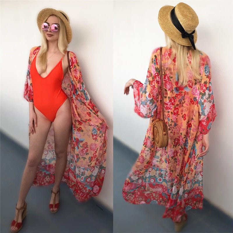 Bohemian Flare Sleeve Swimsuit Cover Up - AMOROUSDRESS