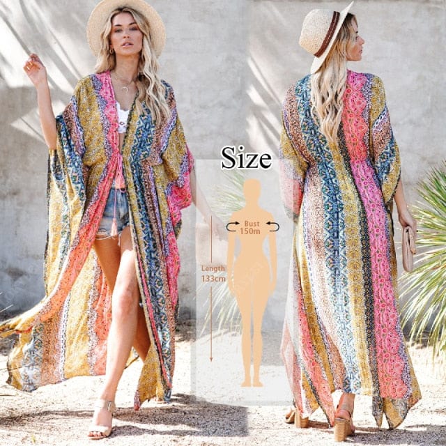 Bohemian Flare Sleeve Swimsuit Cover Up - AMOROUSDRESS