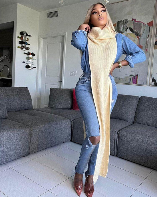 Daring Side Split Sweater Dress - AMOROUSDRESS