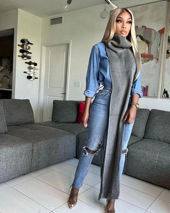 Daring Side Split Sweater Dress - AMOROUSDRESS