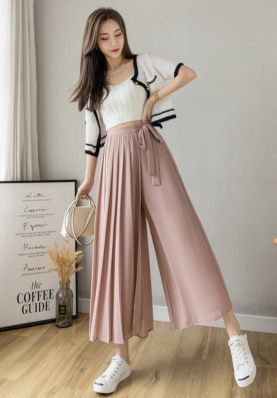 Pleated Wide Leg Pants - AMOROUSDRESS