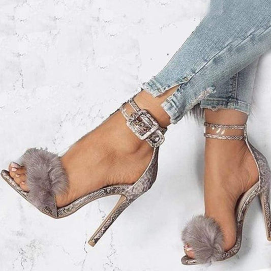 Furry Peep Toe Heels - AMOROUSDRESS