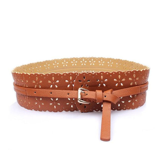 Decorative Floral Leather Belt - AMOROUSDRESS